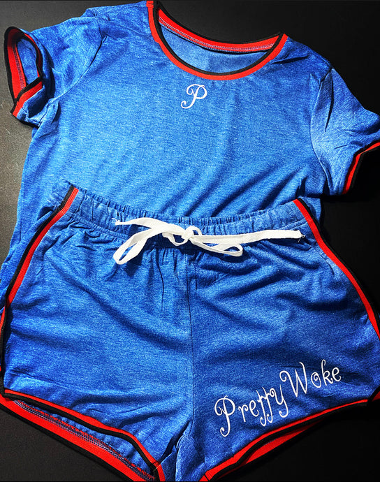 Vintage PrettyWoke Short set- Blue