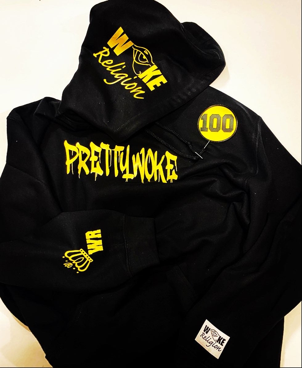 PrettyWoke Hoodie- Black & Yellow