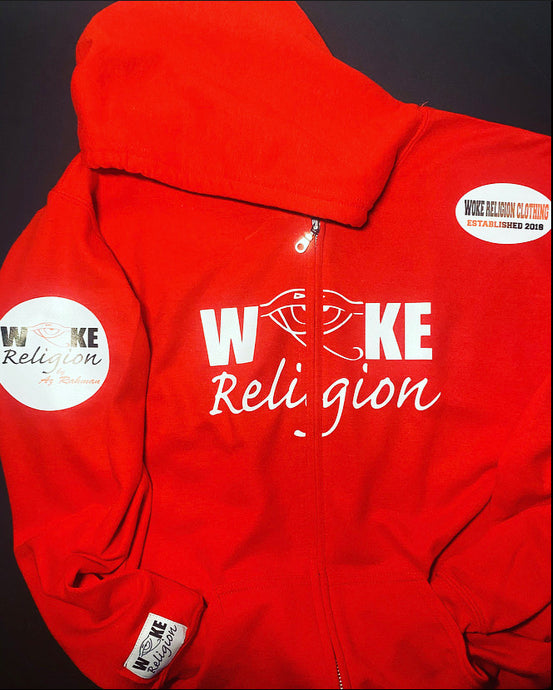 Woke Religion Logo Zip Up- Red