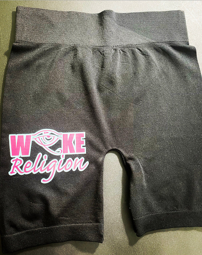 Woke Religion Pink & Teal Logo Bikers-Black