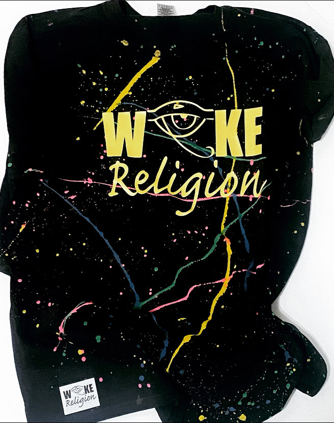 Woke Religion Splatter T- Yellow