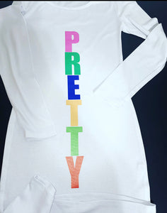 PrettyWoke Long sleeve mini dress- White