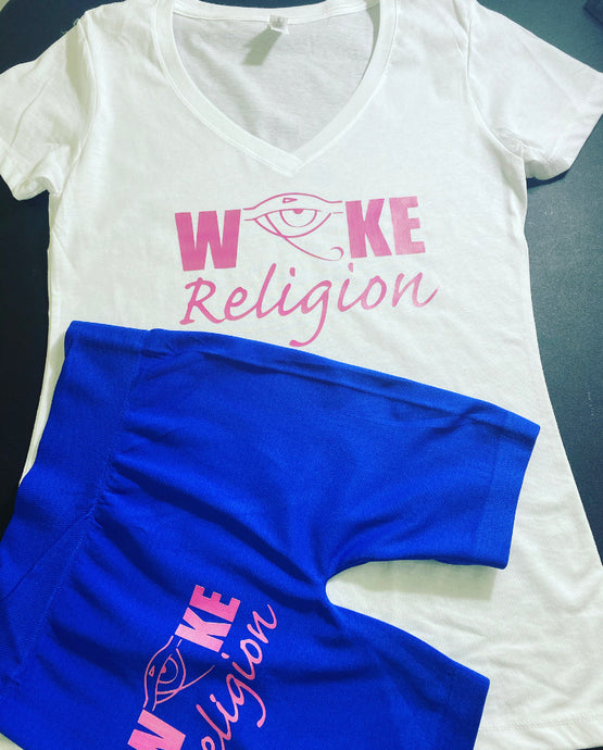 Woke Religion Hot -Pink Logo T-Shirt and Bikers(one size)