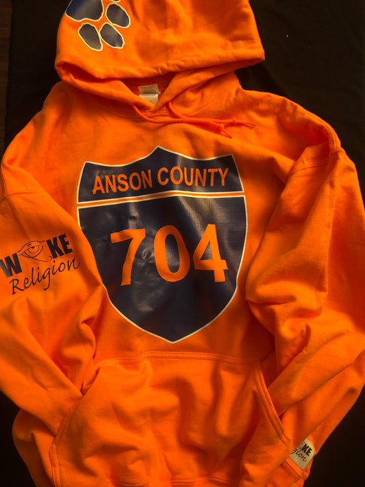 Anson County Highway Hoodie-Orange & Blue